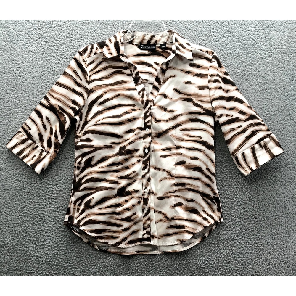 7th‎ Avenue Women's 3/4 Sleeve Button Up Tiger Print Shirt Blouse Size S NWT